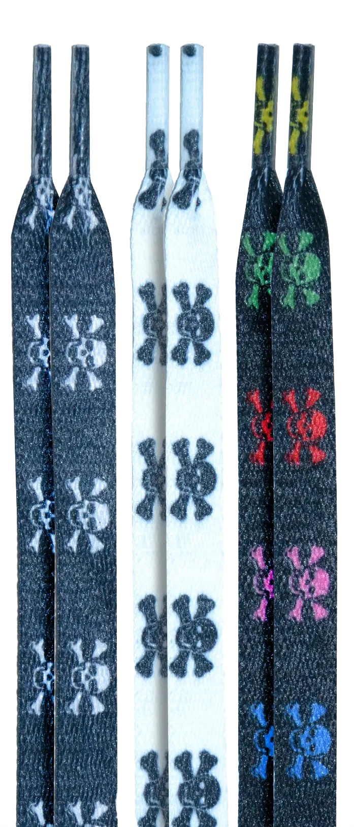 10 Seconds® Classic Flat Laces | Black/White/Multi Skulls Printed Multi-Pack