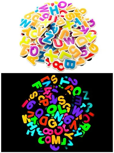 108 Pieces Glowing Letters Numbers Shoe Charms Glow in The Dark Shoe Charm Different Clog Charm Decorations Fits for Shoe