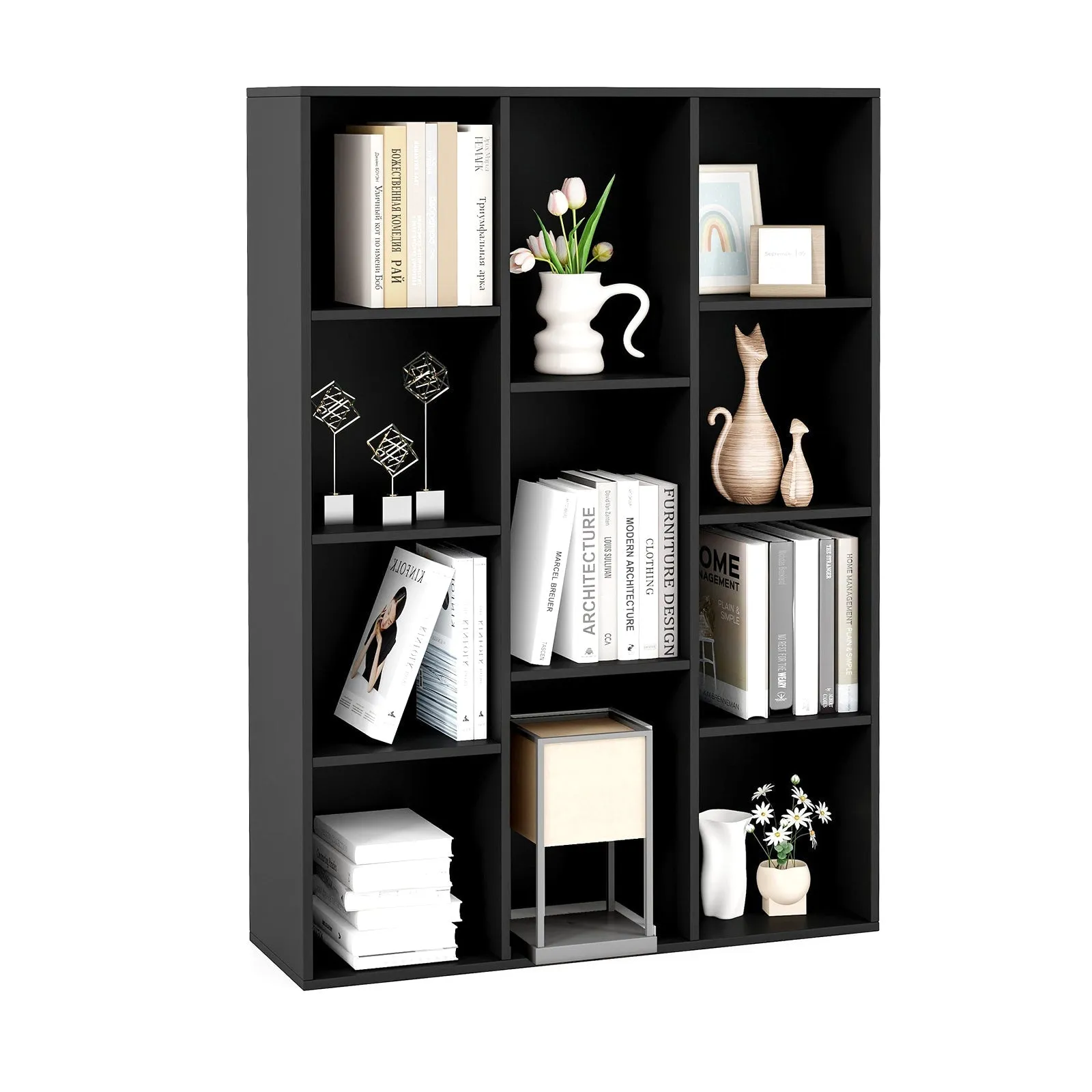 11-Cube Bookcase Modern Geometric Bookshelf with Anti-tipping Kits-Black