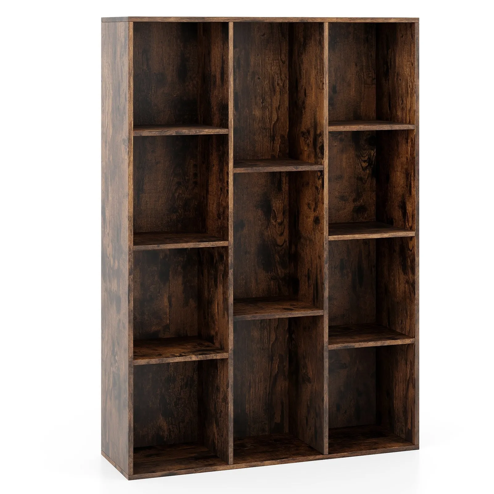 11-Cube Bookcase Modern Geometric Bookshelf with Anti-tipping Kits-Rustic Brown