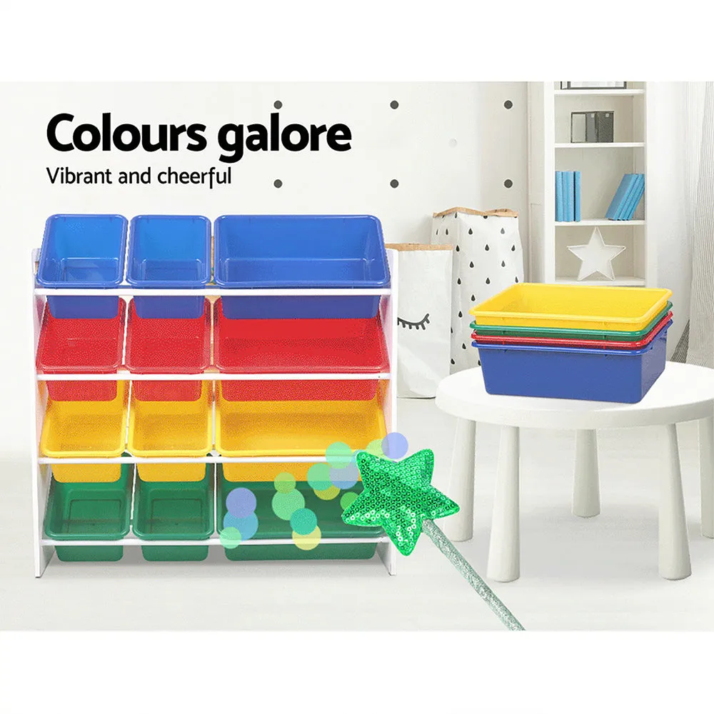 12 Plastic Bins Kids Toy Organiser Box Bookshelf Storage Children Rack