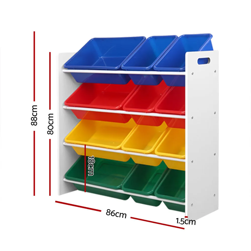 12 Plastic Bins Kids Toy Organiser Box Bookshelf Storage Children Rack