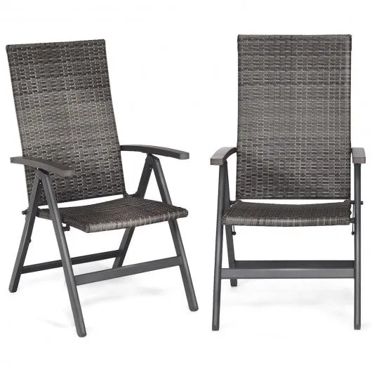 2 pcs Rattan Folding Reclining  Outdoor Wicker Portable Chairs