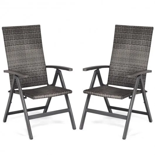 2 pcs Rattan Folding Reclining  Outdoor Wicker Portable Chairs