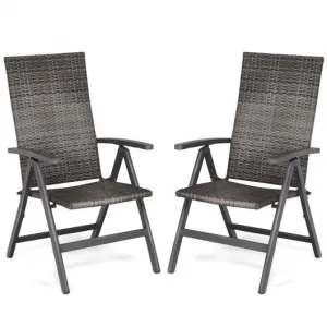 2 pcs Rattan Folding Reclining  Outdoor Wicker Portable Chairs