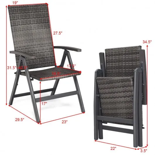 2 pcs Rattan Folding Reclining  Outdoor Wicker Portable Chairs