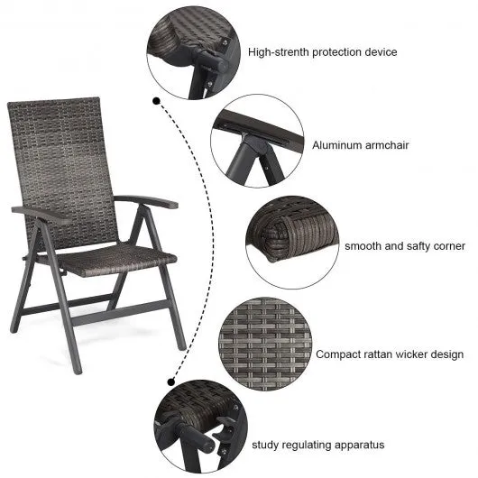 2 pcs Rattan Folding Reclining  Outdoor Wicker Portable Chairs