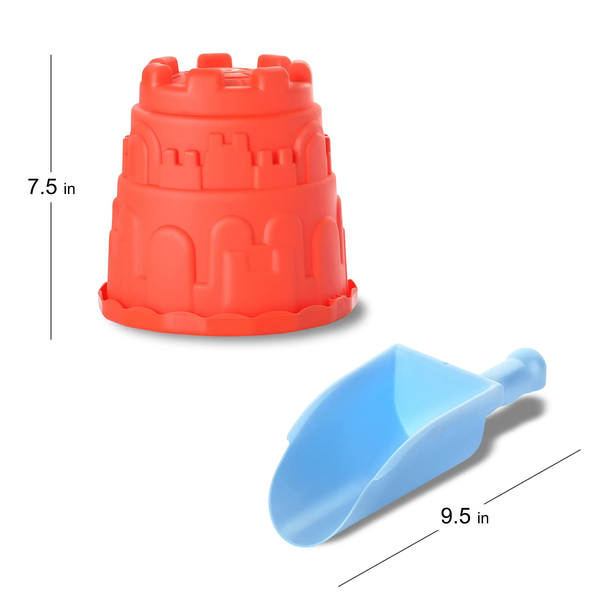 2 Sand Castle Beach Buckets and 2 Shovels for Kids - 7 Inch Large Sand Mould Pails, Beach