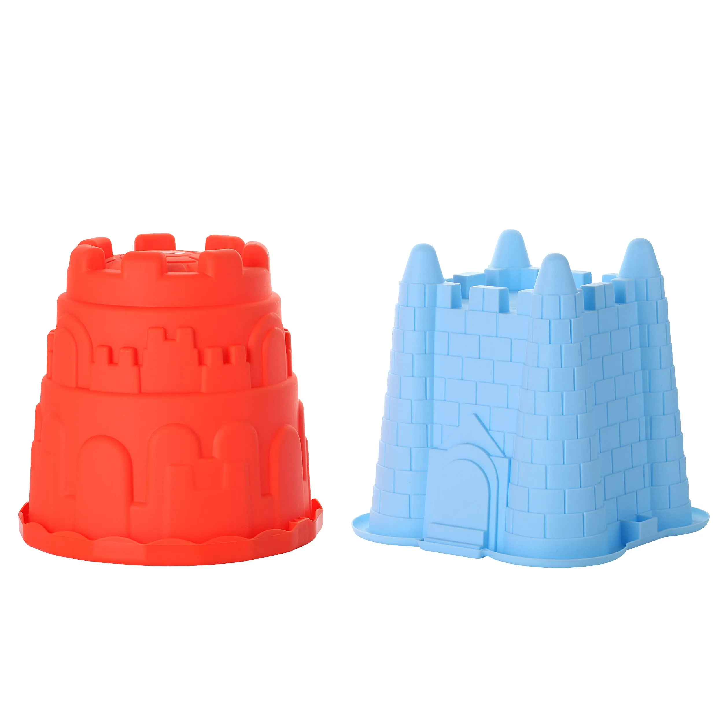 2 Sand Castle Beach Buckets and 2 Shovels for Kids - 7 Inch Large Sand Mould Pails, Beach