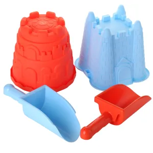 2 Sand Castle Beach Buckets and 2 Shovels for Kids - 7 Inch Large Sand Mould Pails, Beach