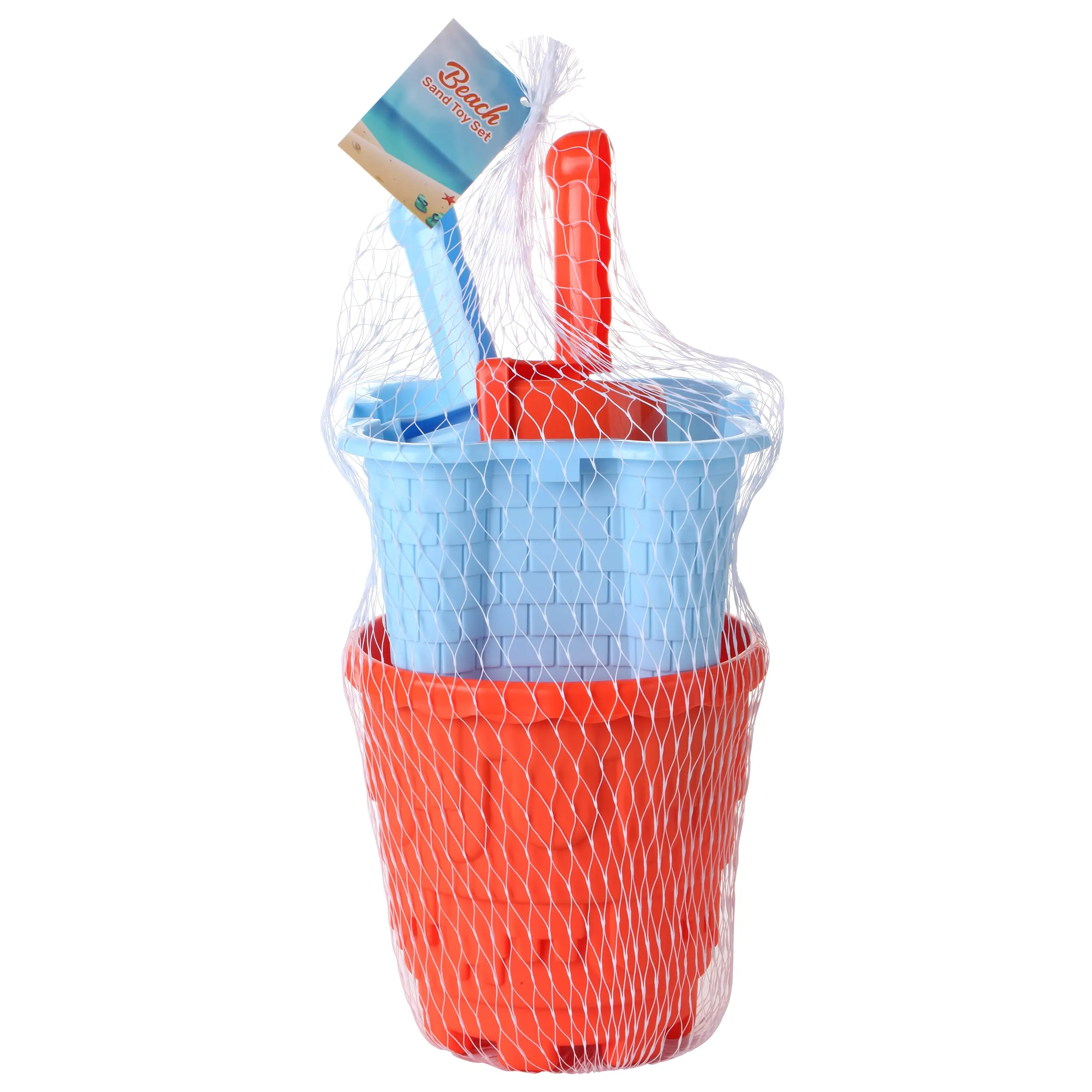 2 Sand Castle Beach Buckets and 2 Shovels for Kids - 7 Inch Large Sand Mould Pails, Beach