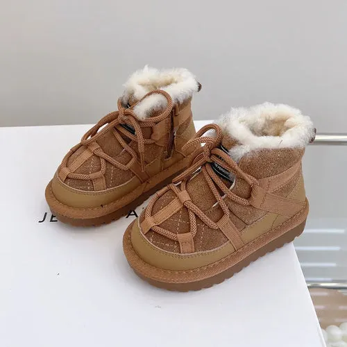 2024 New Winter Children Snow Boots Genuine Leather Warm Plush Toddler