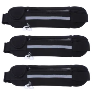 3PCS Outdoor Sports Large Capacity Portable Sweatproof Waist Bag(Black)