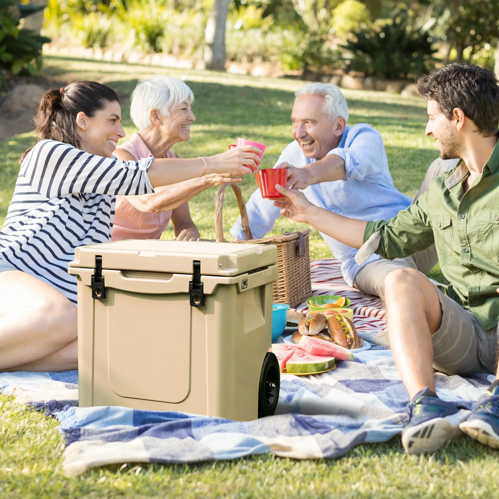 43L Cooler Towable Ice Chest with All-Terrain Wheels Leak-Proof-Sand Color