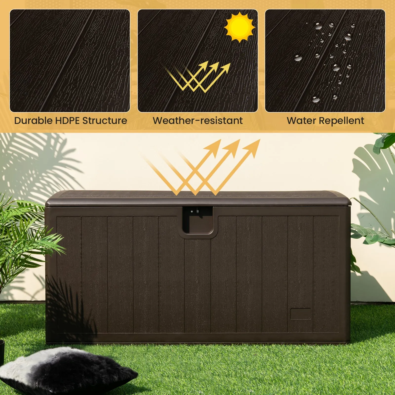 490L All Weather Patio Deck Box with Lockable Lid-Brown