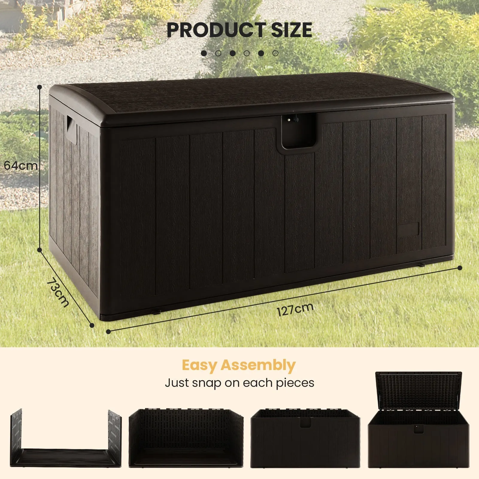 490L All Weather Patio Deck Box with Lockable Lid-Brown