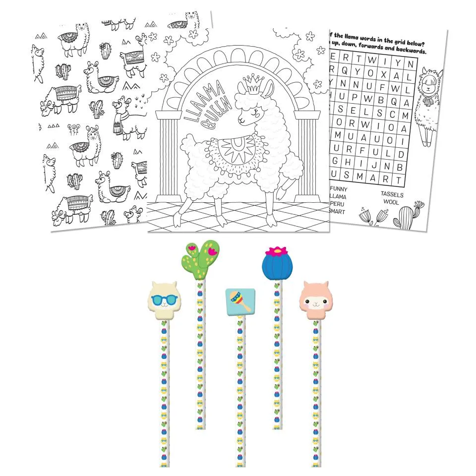 5 Pencil and Eraser Set: No Prob-llama Colouring & Activity Set