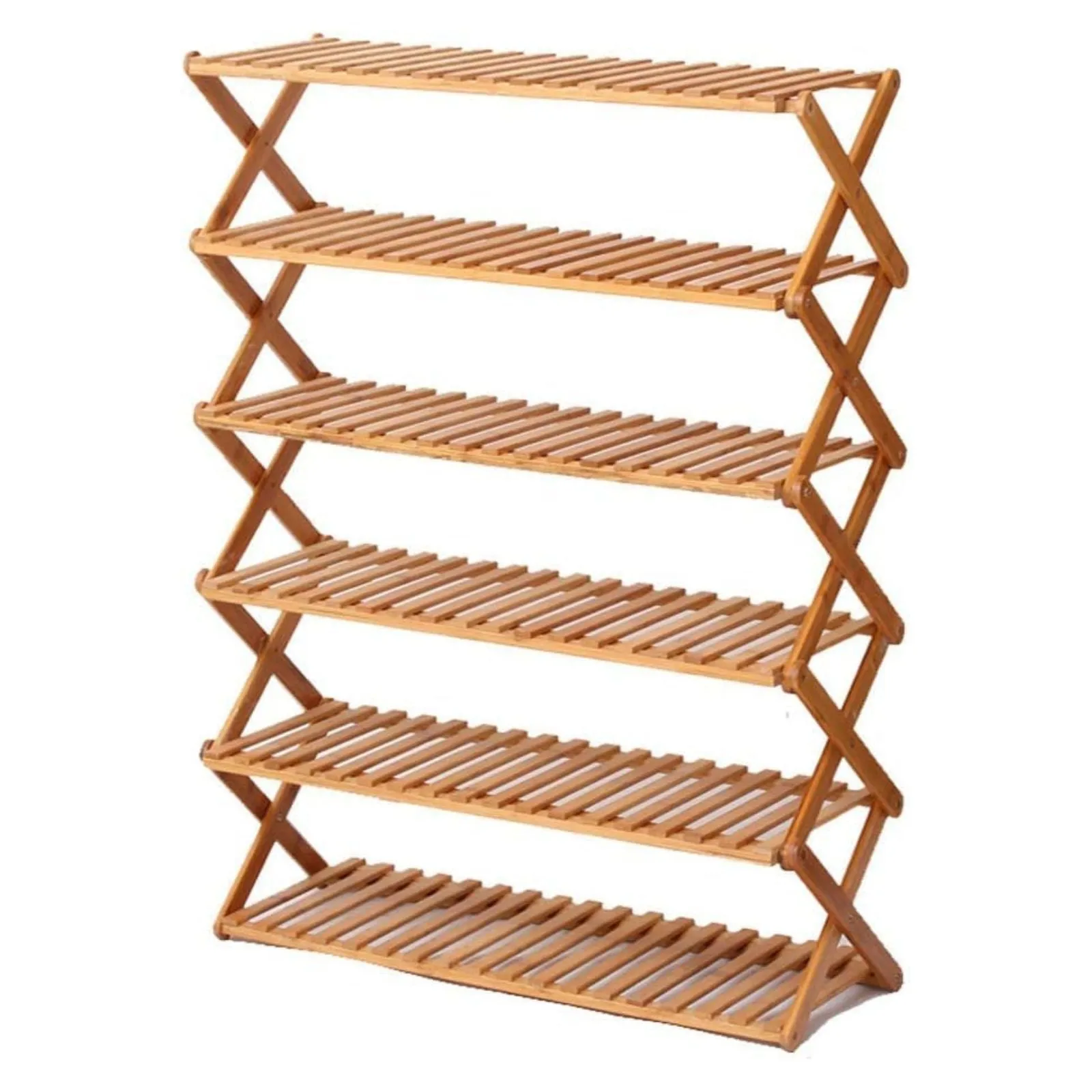 6 Tier Foldable Bamboo Shoe Rack, Eco-Friendly, Brown - Ekkio