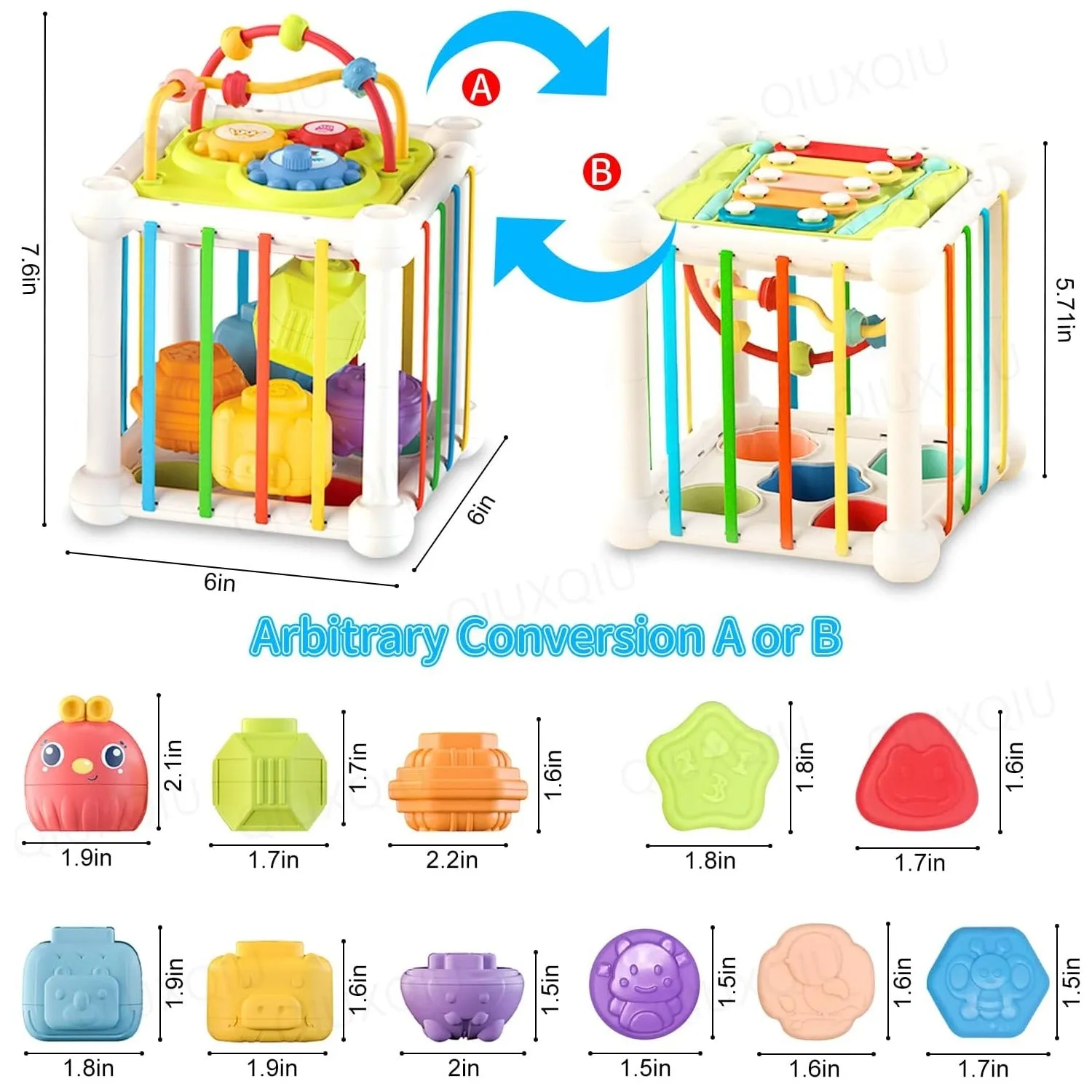 6in1 Baby Sensory Shape Sorting Activity Cube - 322