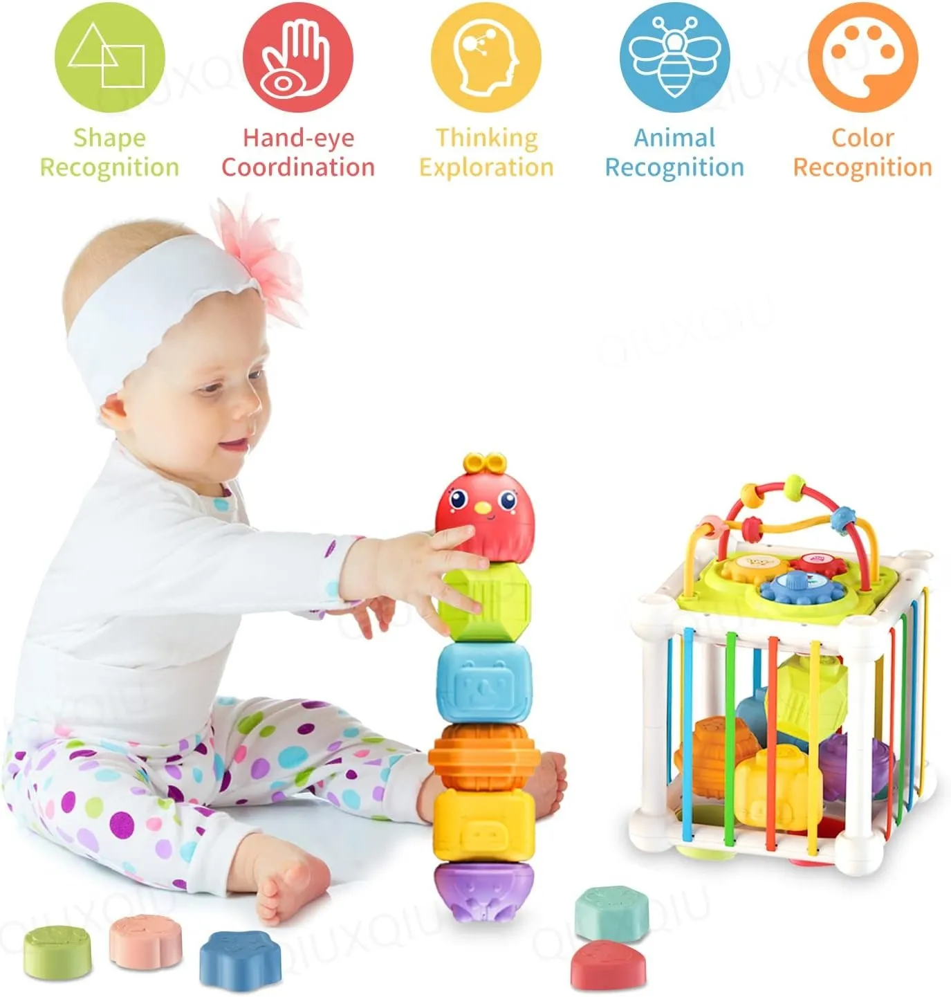 6in1 Baby Sensory Shape Sorting Activity Cube - 322