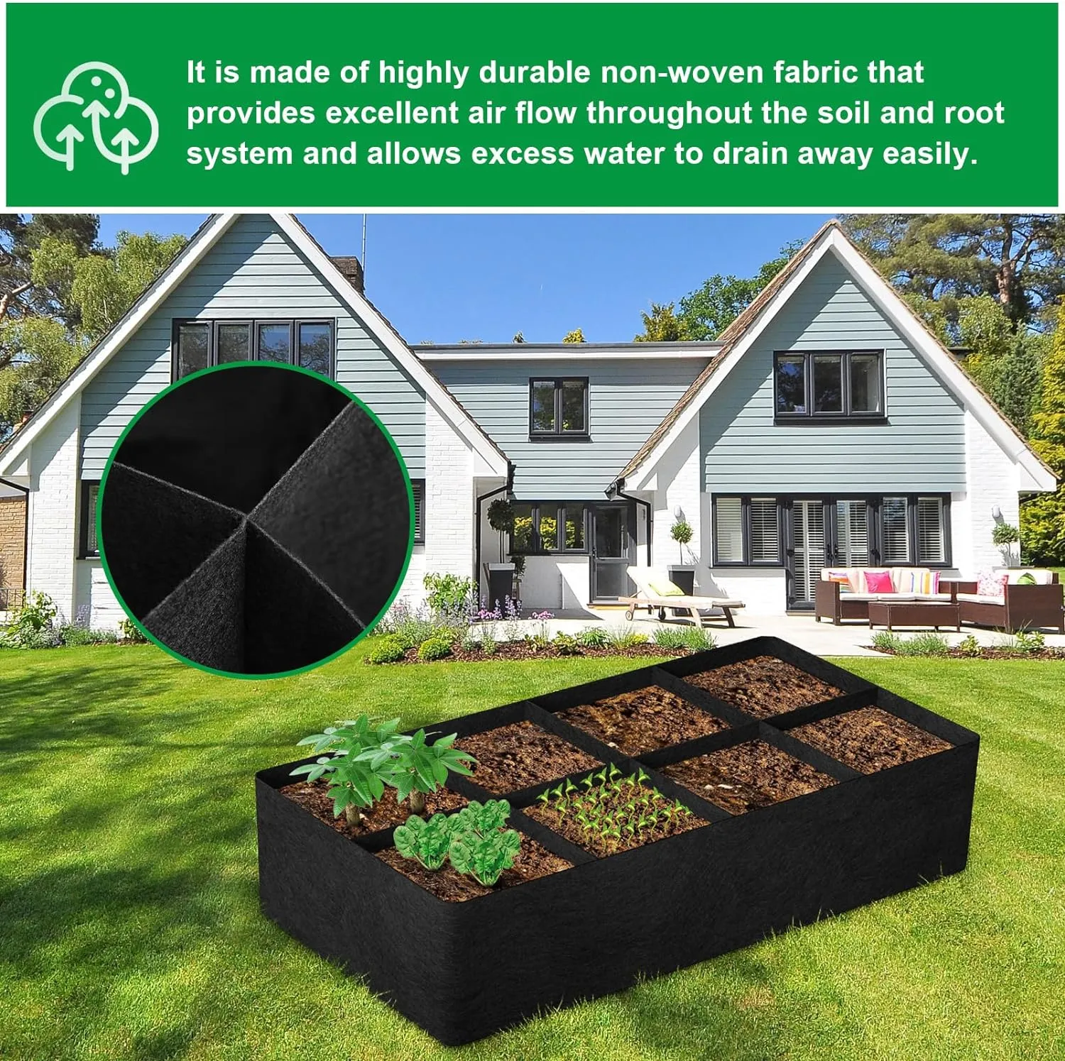 8 Grids Plant Grow Bag Garden Bed 180¡_90¡_30CM