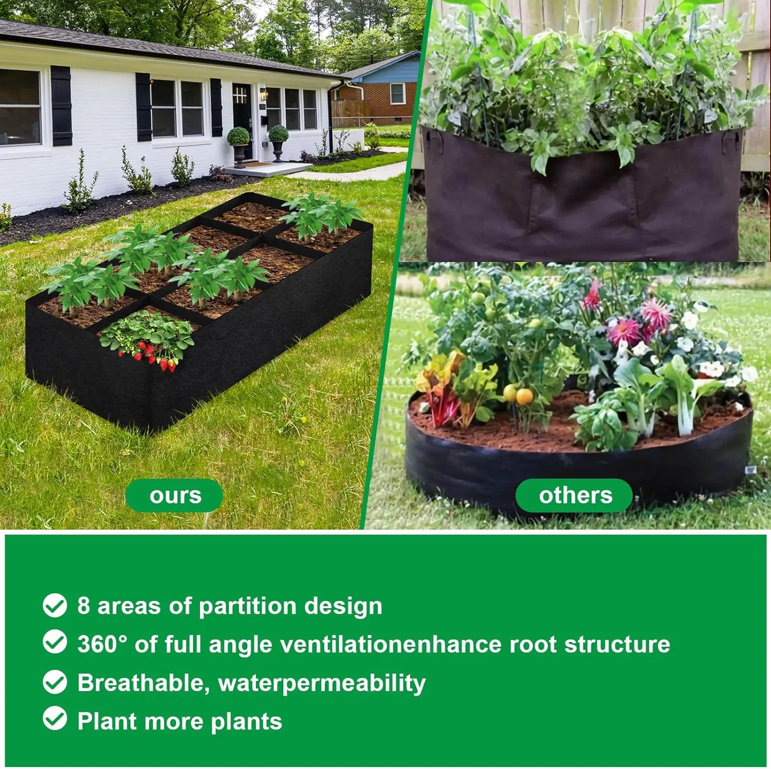 8 Grids Plant Grow Bag Garden Bed 180¡_90¡_30CM