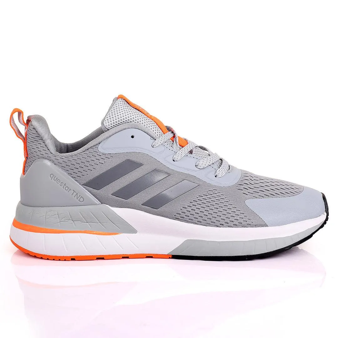 AD Cloudfoam Comfy Grey With White And Orange Sole  Designed Lace Up Breathable Sneakers