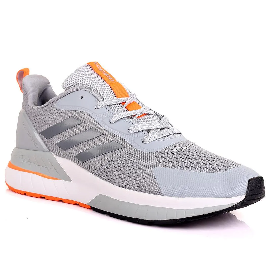 AD Cloudfoam Comfy Grey With White And Orange Sole  Designed Lace Up Breathable Sneakers