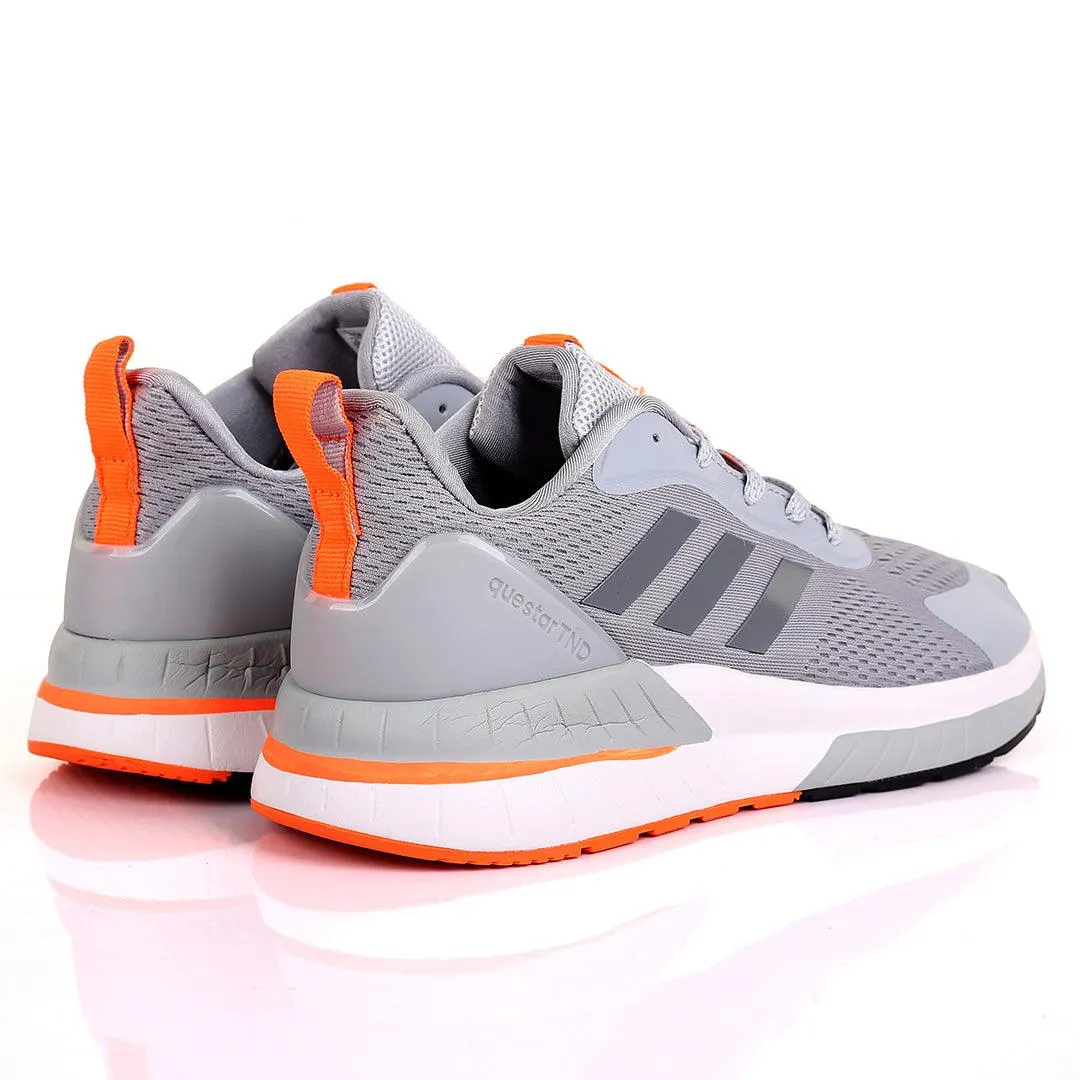 AD Cloudfoam Comfy Grey With White And Orange Sole  Designed Lace Up Breathable Sneakers