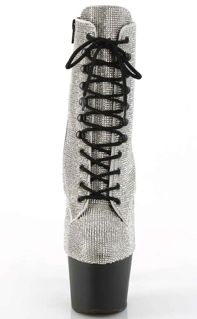 ADORE-1020RS Silver Rhinestone & Black Boots