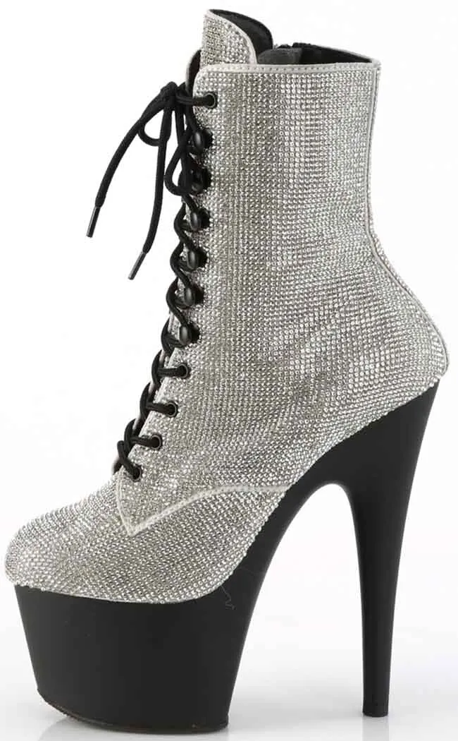 ADORE-1020RS Silver Rhinestone & Black Boots