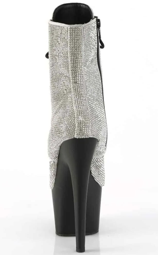 ADORE-1020RS Silver Rhinestone & Black Boots