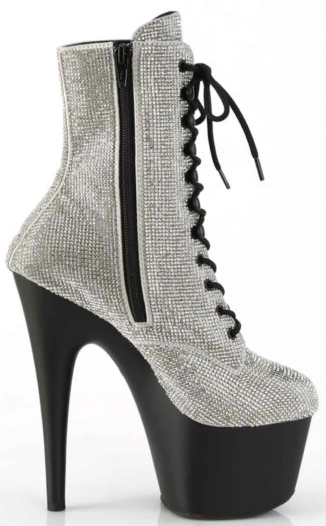 ADORE-1020RS Silver Rhinestone & Black Boots