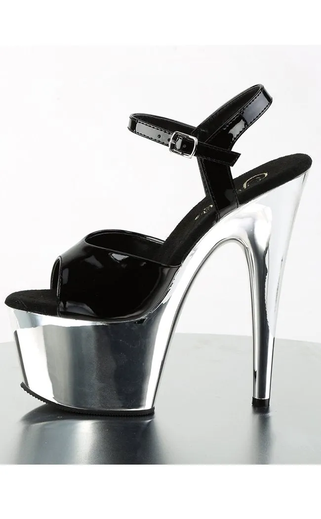 ADORE-709 Black Patent and Chrome Heels