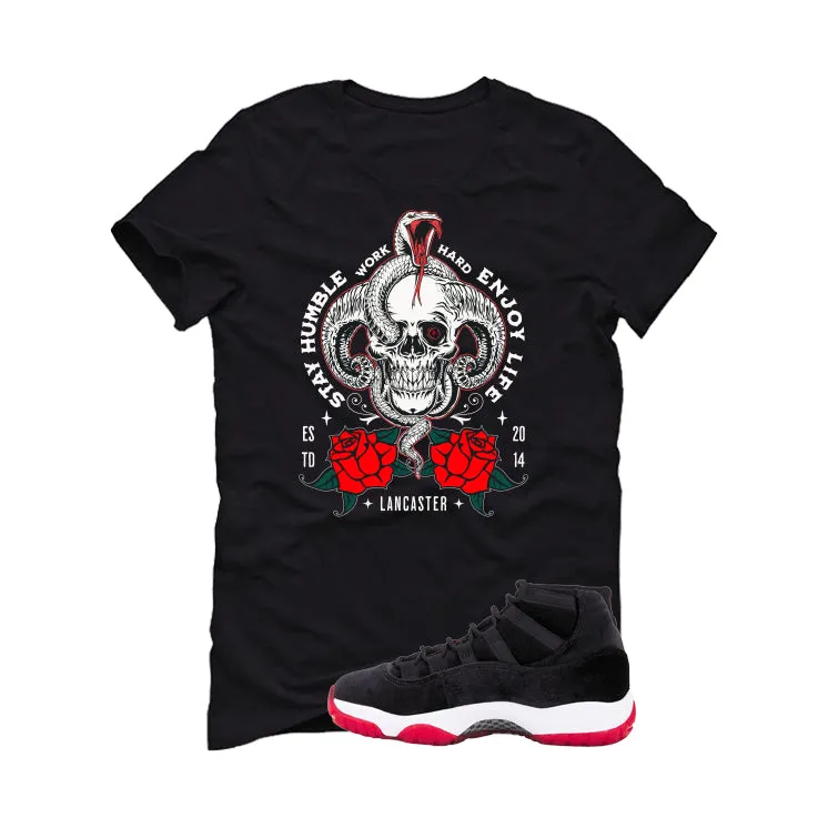 Air Jordan 11 Bred Velvet Black T-Shirt (WORK HARD)| illcurrency