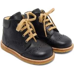 Angulus Black Classic Lace-up Shoe with Brogue Details