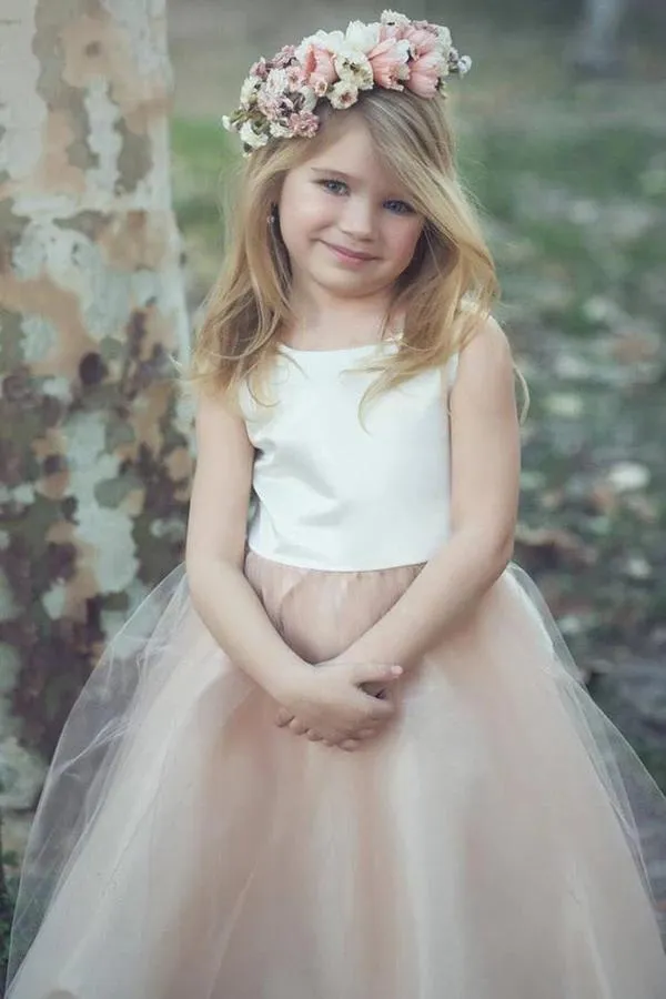 Ankle-Length Sleeveless Tulle Flower Girl Dress, A Line Stunning Flower Girl Dresses UF072