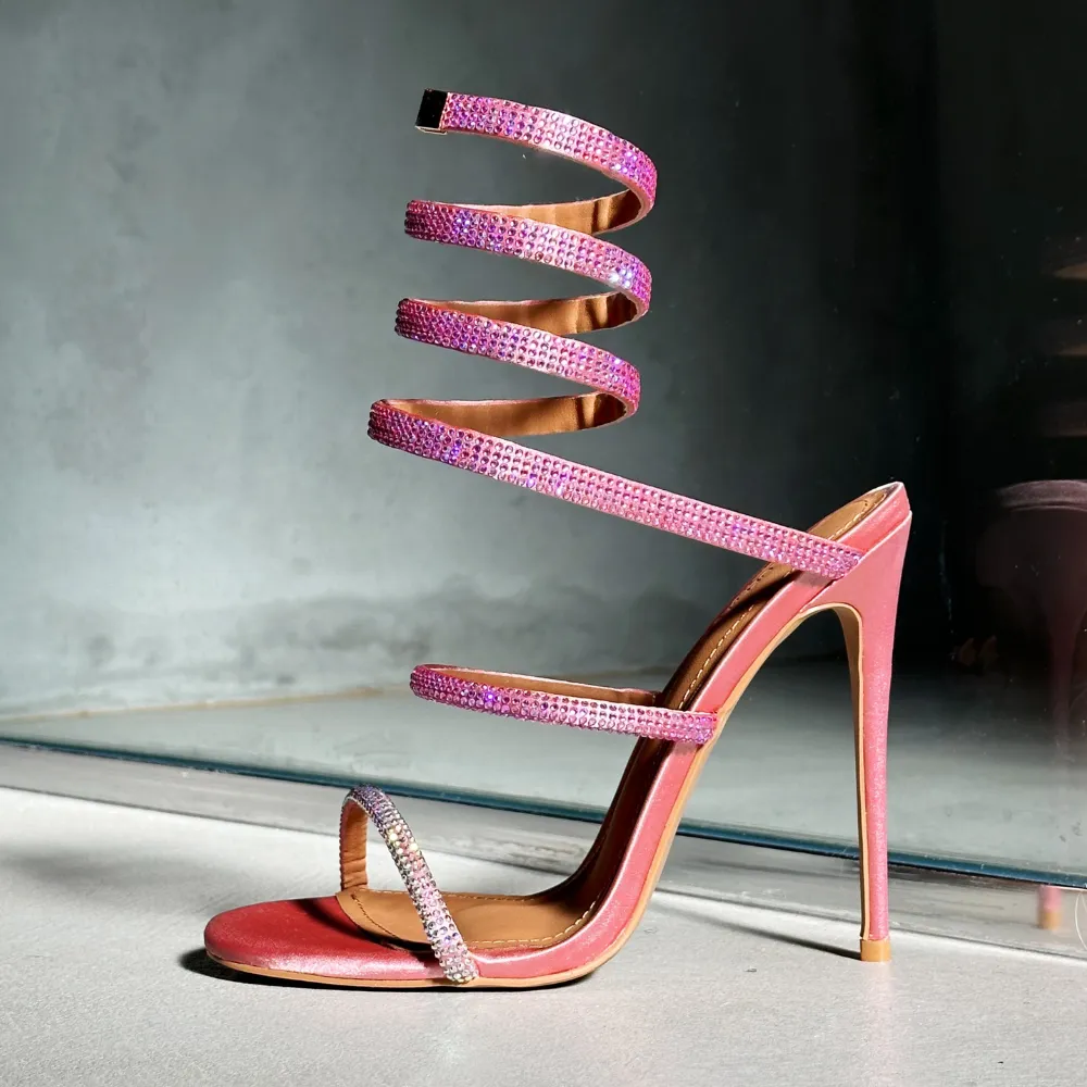 Aphrodite Pink Wrap Open Toe Heels