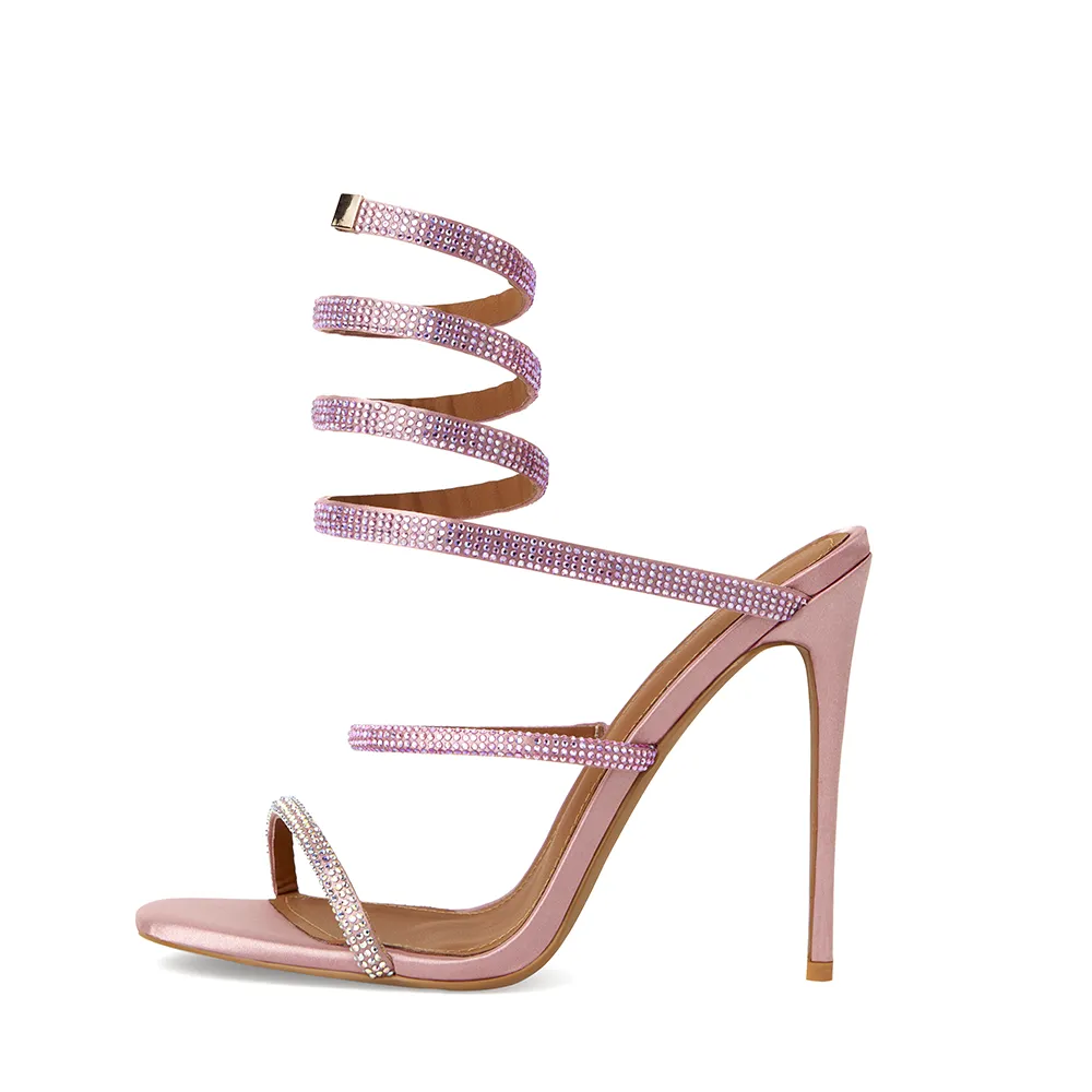 Aphrodite Pink Wrap Open Toe Heels