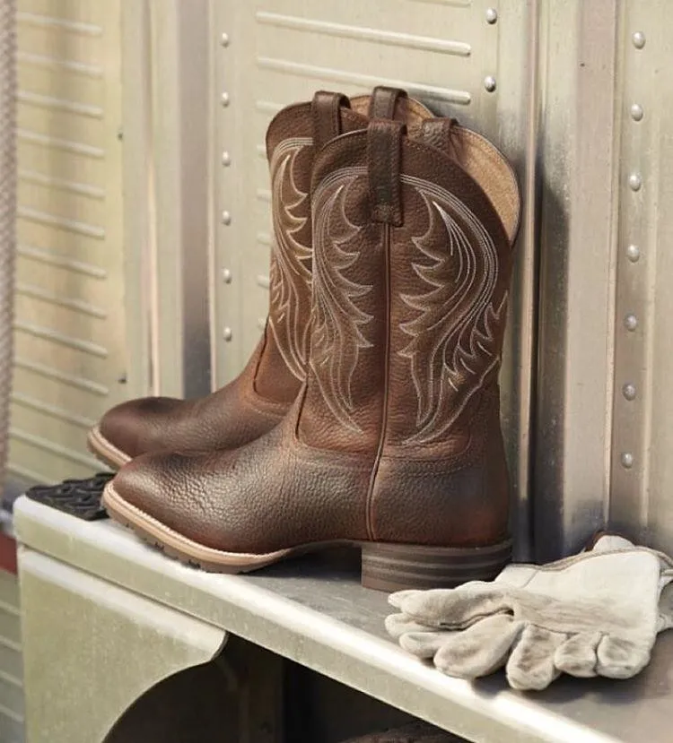 Ariat Mens Hybrid Rancher Western Boot Brown Oiled Rowdy