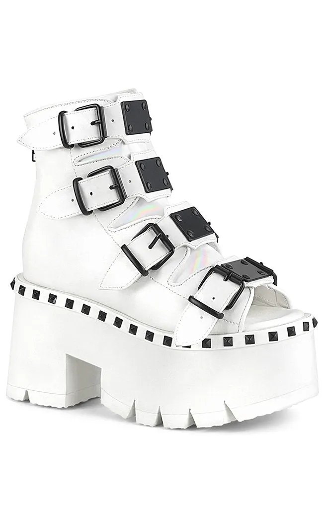 ASHES-70 White Chunky Ankle Boots