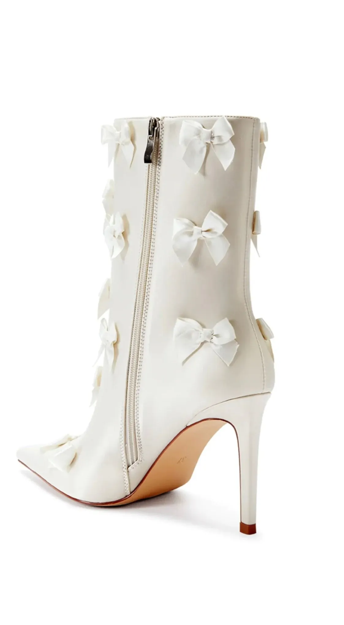 Azalea Wang Taf Cream Satin Bow Stiletto Booties