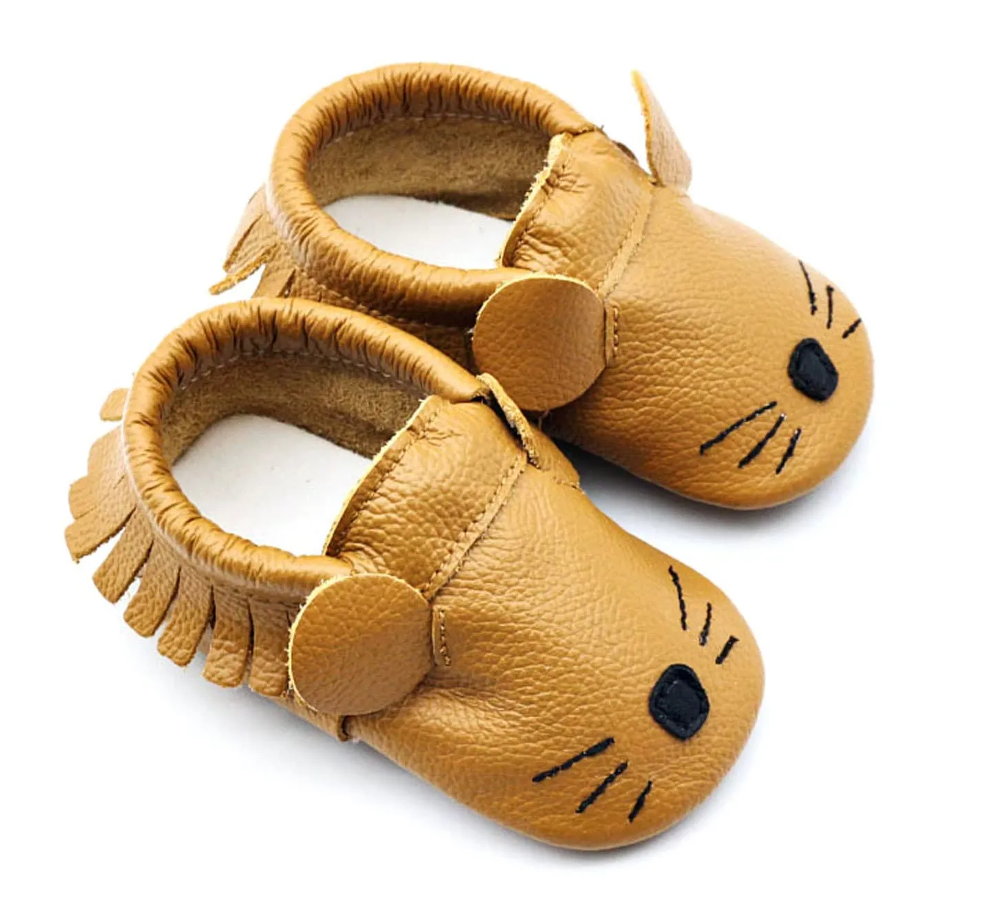 Baby shoes Genuine Leather Moccasins - Tan Mouse with Tassel Fringe