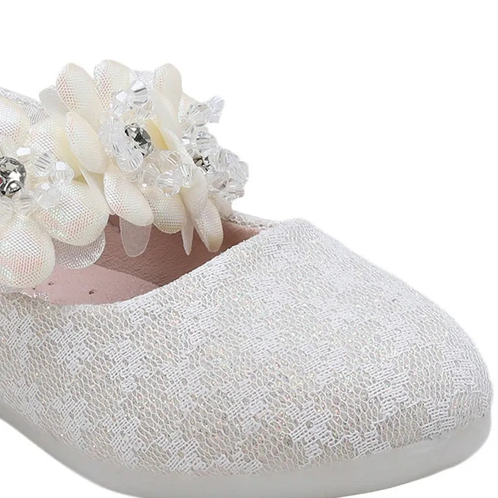 Beige Embellished Velcro Closure Ballerina