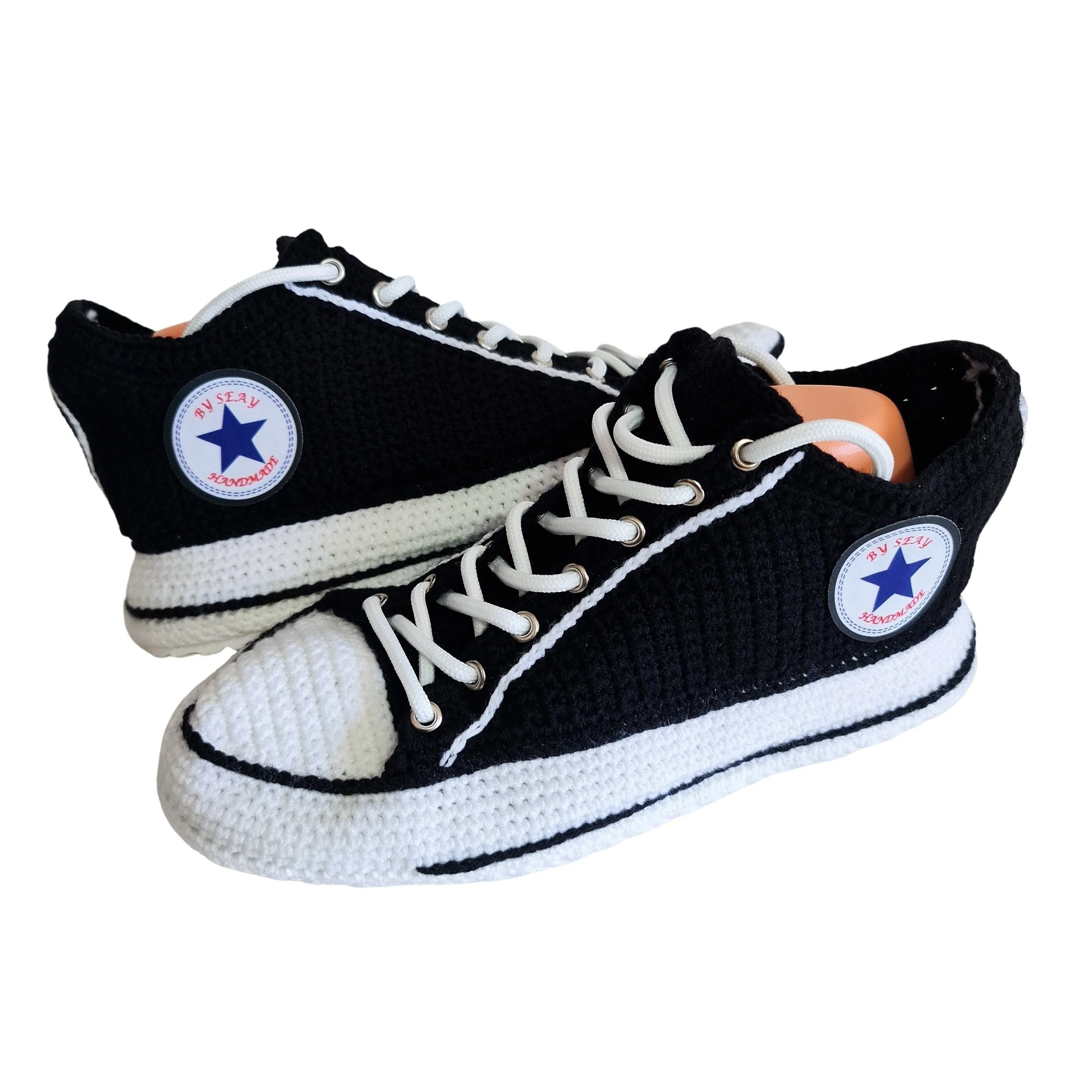 Black Converse Low Top Platform Handmade Knit Style Creative Home Slippers Sneakers Booties Shoes