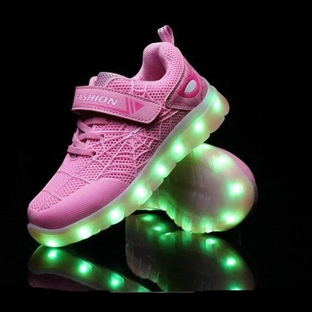 Black Green Kids Led Usb Glowing Shoes For Children