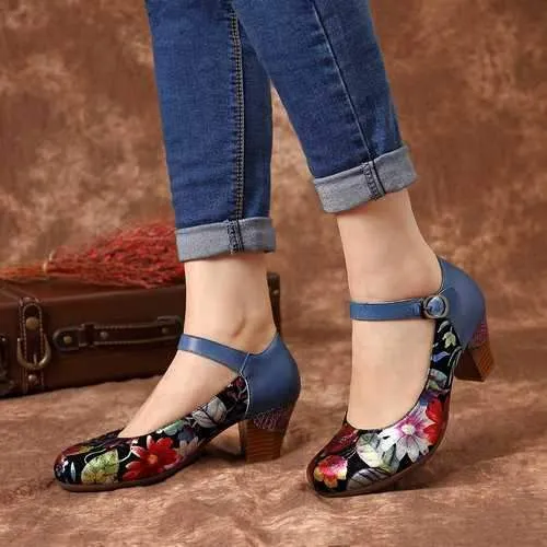 Bloom Flower Buckle Strap Pumps