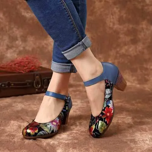 Bloom Flower Buckle Strap Pumps