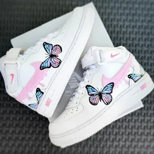 Blue and Pink Drip Butterflies Custom Air Force 1