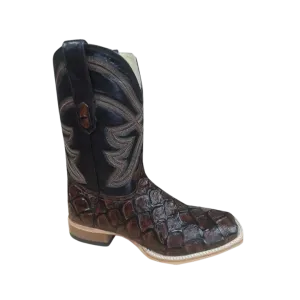 Boot Jack Men's Fish Print Square Toe Black & Dark Brown Boots